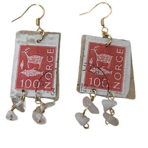 Norway # 614, Rock Carvings Quartz Clips Earrings